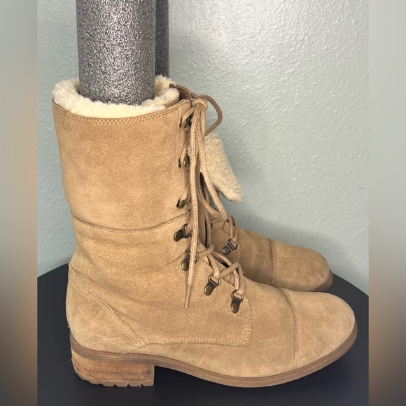 UGG AUS Gradin Lace Up Suede Wool Winter Boots Sheepskin Fur Outdoor Fold Over - Picture 5 of 16